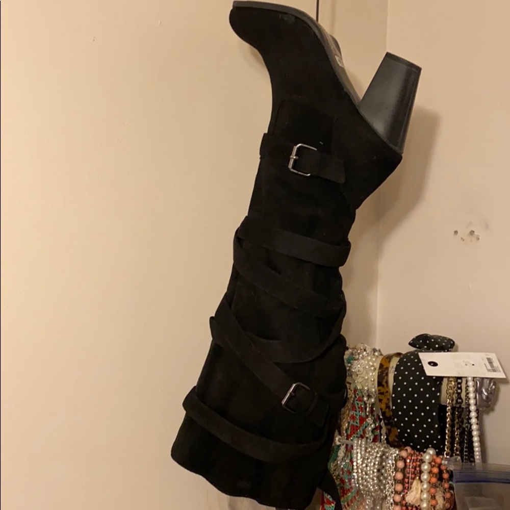 Torrid belted black suede like boots size 11